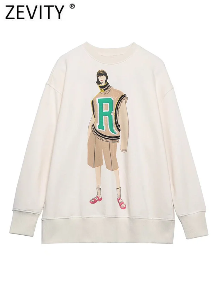 

Zevity 2022 Women Fashion Letter Embroidery Patch Casual Fleece Sweatshirts Female Long Sleeve Hoodies Chic Pullovers Tops H1925