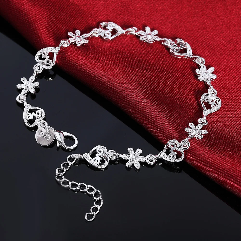 Warme Fijne 925 Sterling Zilveren Armband Mode Kristal Romantische Hart Bloemenketting Voor Vrouw Bruiloft Accessoires Designer Sieraden