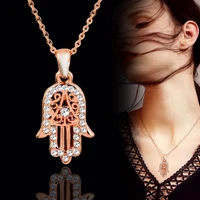 sinleery classic hand of fatima hamsa necklace pendants rose gold color chain palm statement jewelry for women zd1 ssf