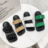 2022 summer women slipper ladies outdoor elegant folds slides sandals wedge high heels slip on high quality slipper new