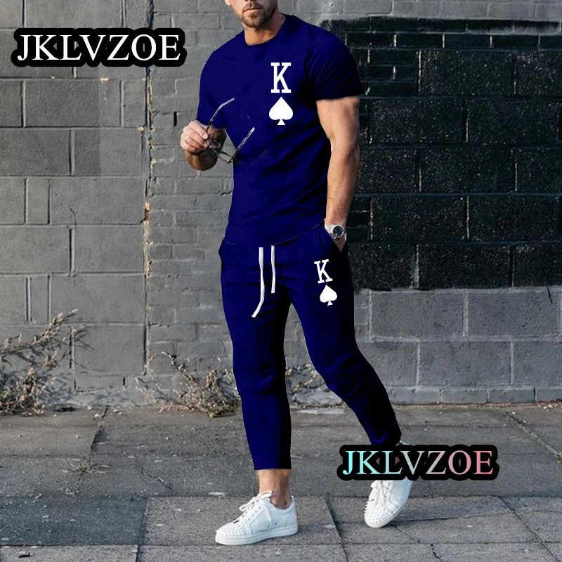 Summer Men's Short Sleeve T-shirt+Sports Pants 2 Piece 3D Printing K King Men's Sports Set Fashion Street Men's Jogger