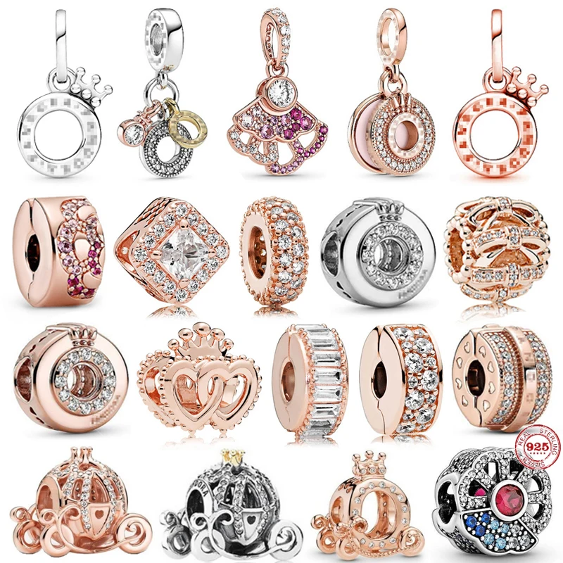 

Genuine 925 Sterling Silver Heart Crown Christmas Tree Round Charms Beads fit Original Pandora Bracelet DIY Making Jewelry