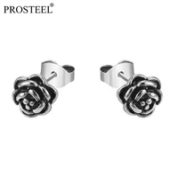 prosteel womens trendy stud earrings stainless steel black rose flower studs valentine gift lightweight for girls pse2541g