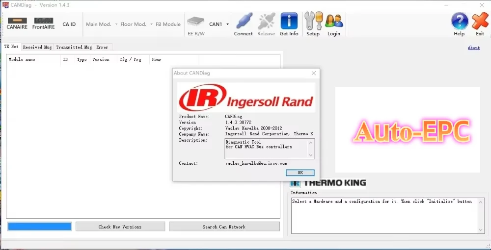 Диагностический инструмент AutoEPC Thermo King CanDiag V1.9.2 + уровень инженера