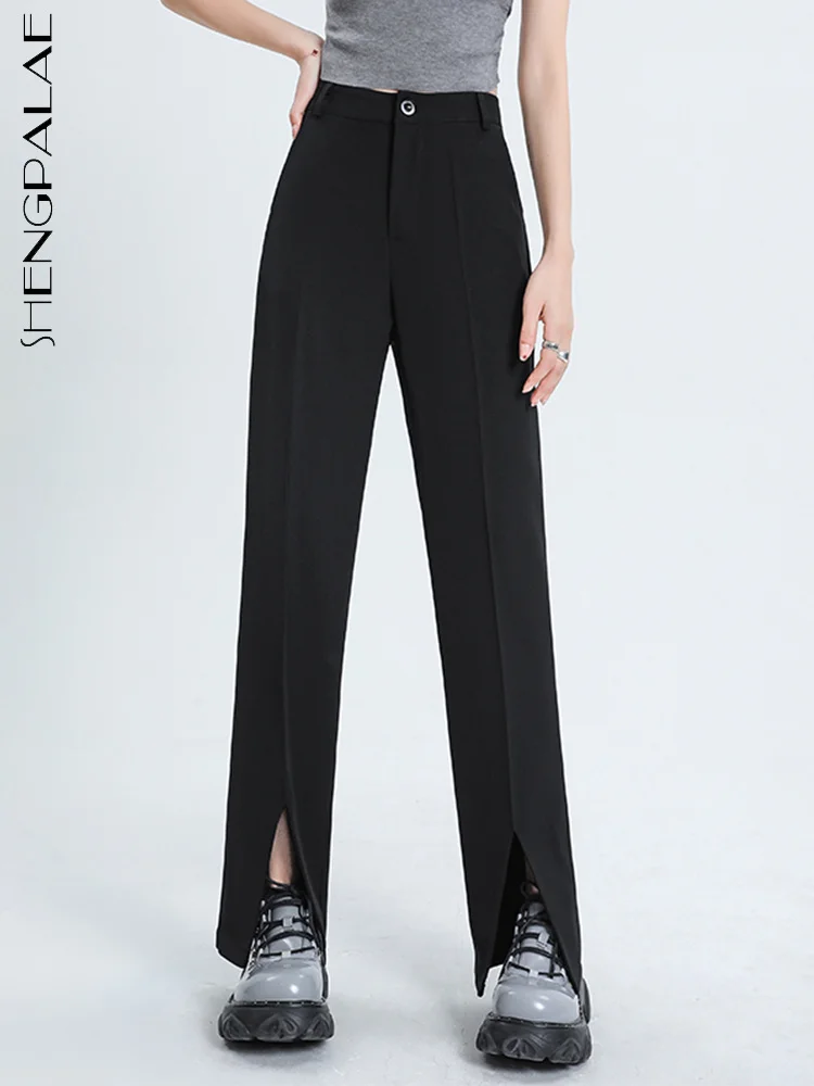 

SHENGPALAE Fashion Women's Suit Pants High Waist Droop Feel Solid Color Versatile Straight Slit Trousers Autumn 2023 New 5R4998