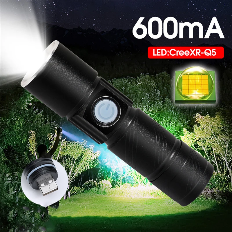 3 Modes USB Mini Flashlight LED Rechargeable Torch Flash Light Built In Battery 600 MAH Outdoor Travel Lighting Flashlight