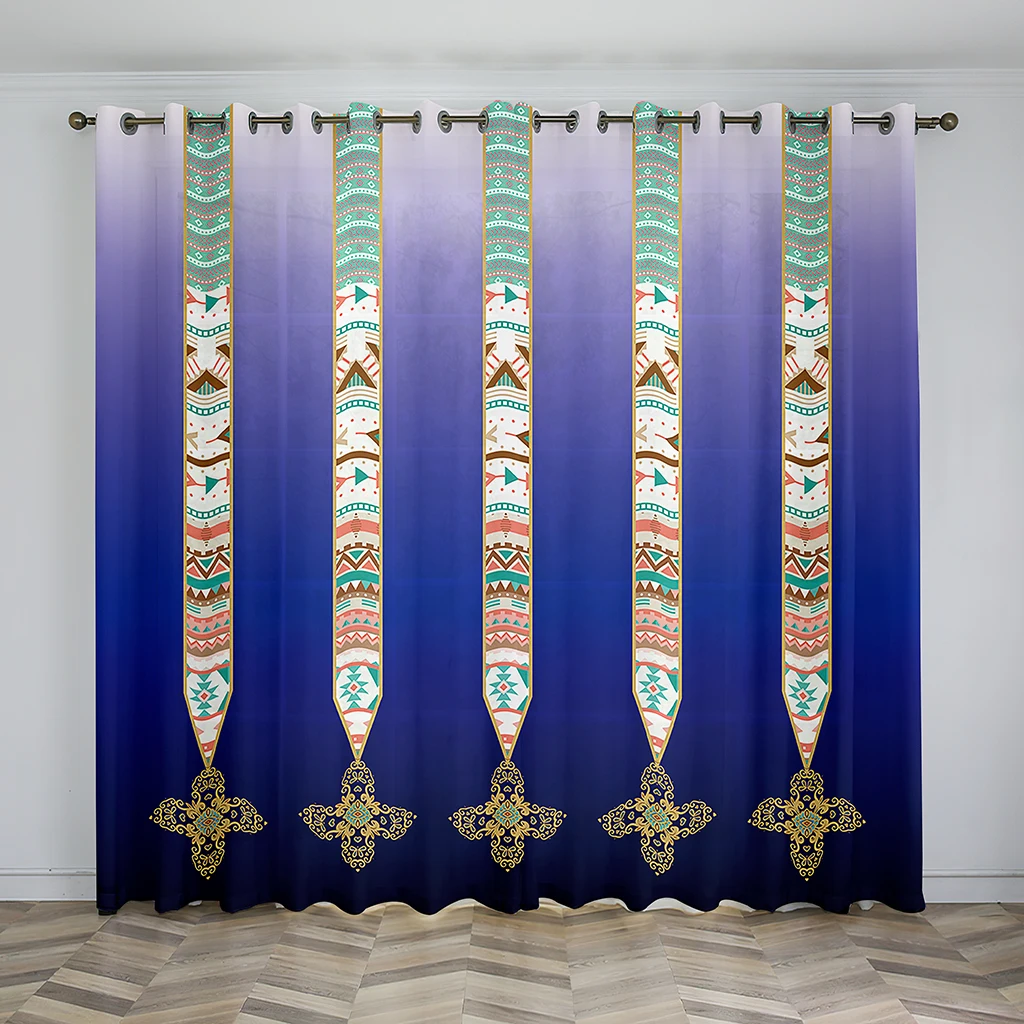 

European Bohemian Style Gradual Sunshade Curtains Deluxe Living Room Bedroom Decoration Ethiopian Traditional Design Curtain