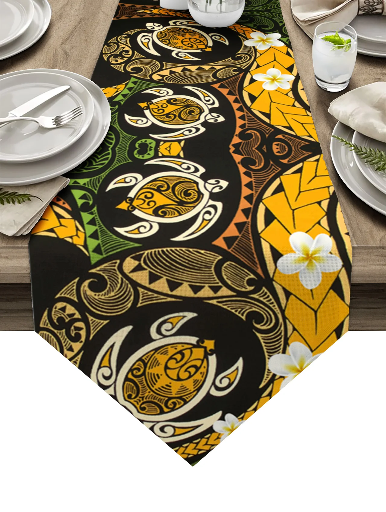 

Этническая полинезийская текстура, цветок, морская черепаха, искусственное свадебное украшение, скатерть для дома, кухни, столовая подстав...