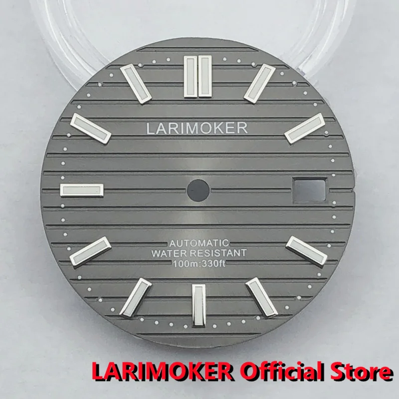 

LARIMOKER новый дизайн 29,8 мм серебристо-серый солнце светоотражающие полосы светящиеся NH35 часы циферблат зеленый Пользовательский логотип