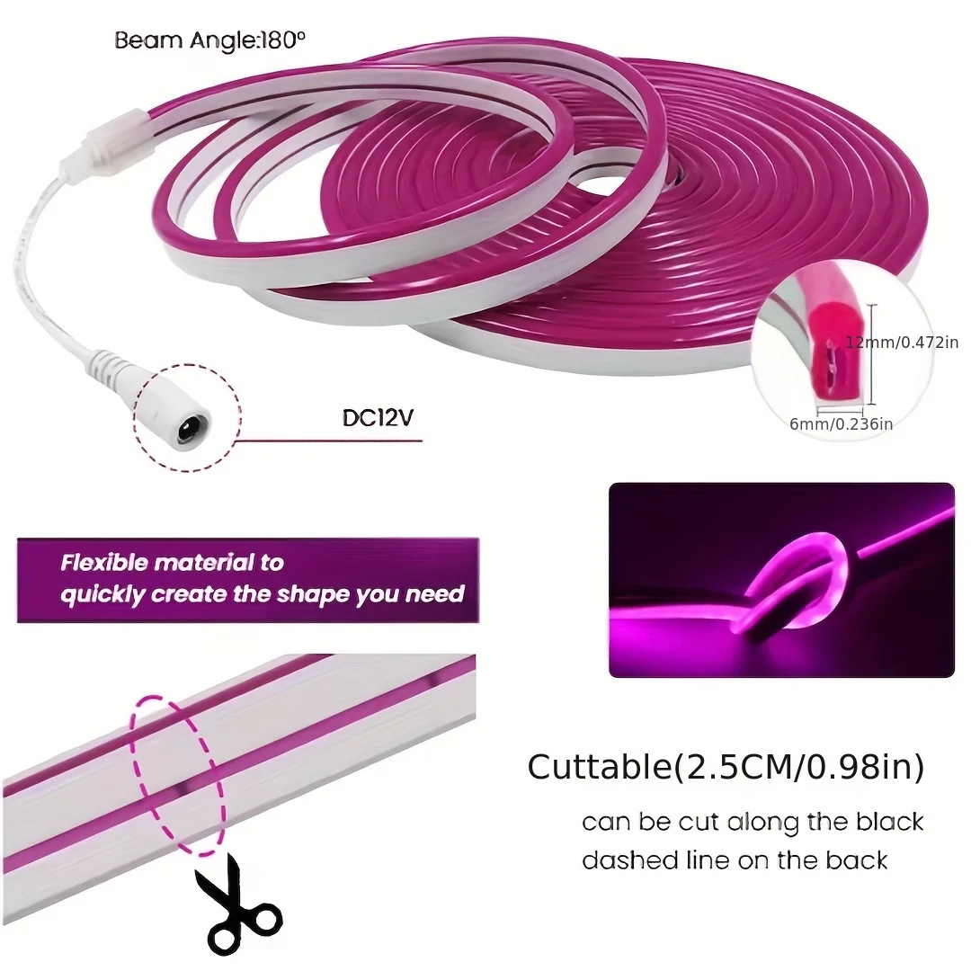 Неоновая светодиодная лента 12 В гибкая веревочная лампа 16 4 фута/5 м силиконовая