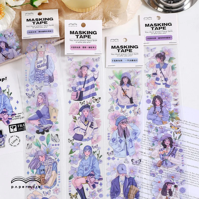 

60*350mm Manga Girl Long Strip Waterproof PET Washi Tape Journal Decoration Material Scrapbooking Masking Tape Kawaii Stationery