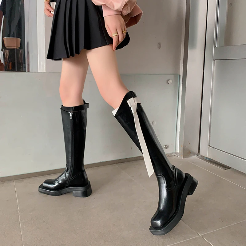 

Женские сапоги до колена, из натуральной кожи, в британском стиле