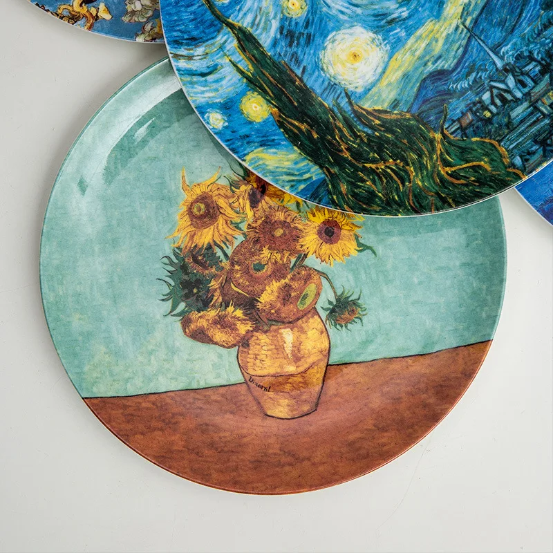 

8 Inch Van Gogh Oil Painting Decorative Plate European-style Living Room Ceramic Plate Tableware Bone Western Dinner Plate