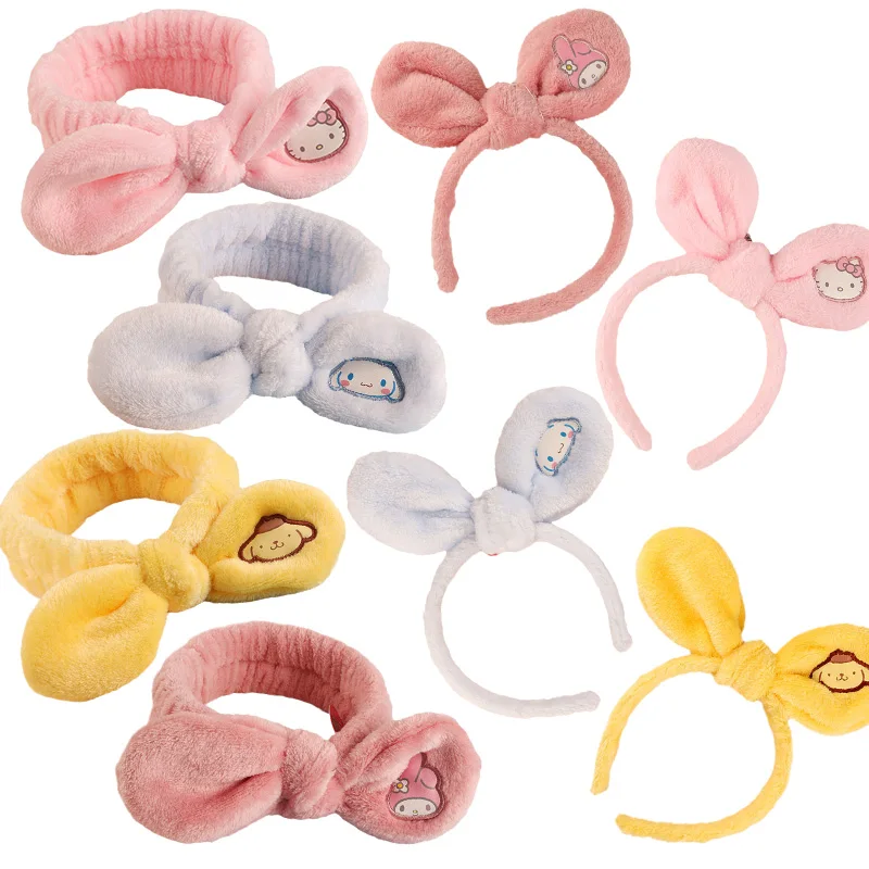

Kawaii My Melody Kuromi Cinnamoroll Kt Cat Cartoon Hairband Pink Cute Makeup Wash Headband Thick Plush Hair Accessories Gift
