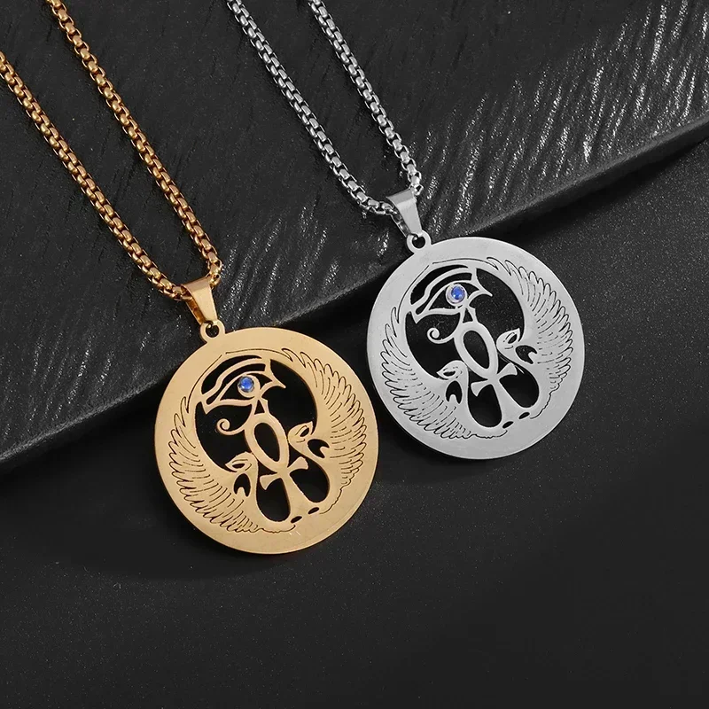 Ожерелье с кулоном в виде крыльев Ангела из нержавеющей стали голубым Цирконом