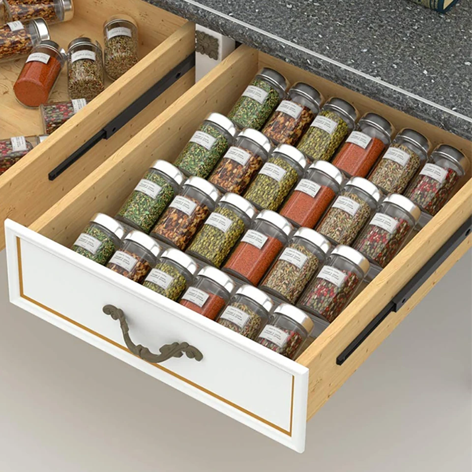 

Under Acrylic Drawer Spice Hidden Shelf Desk Rack Supplies Organizer Rack Bottle Drawer Jar Kitchen 4tier Storage Tray Seasoning