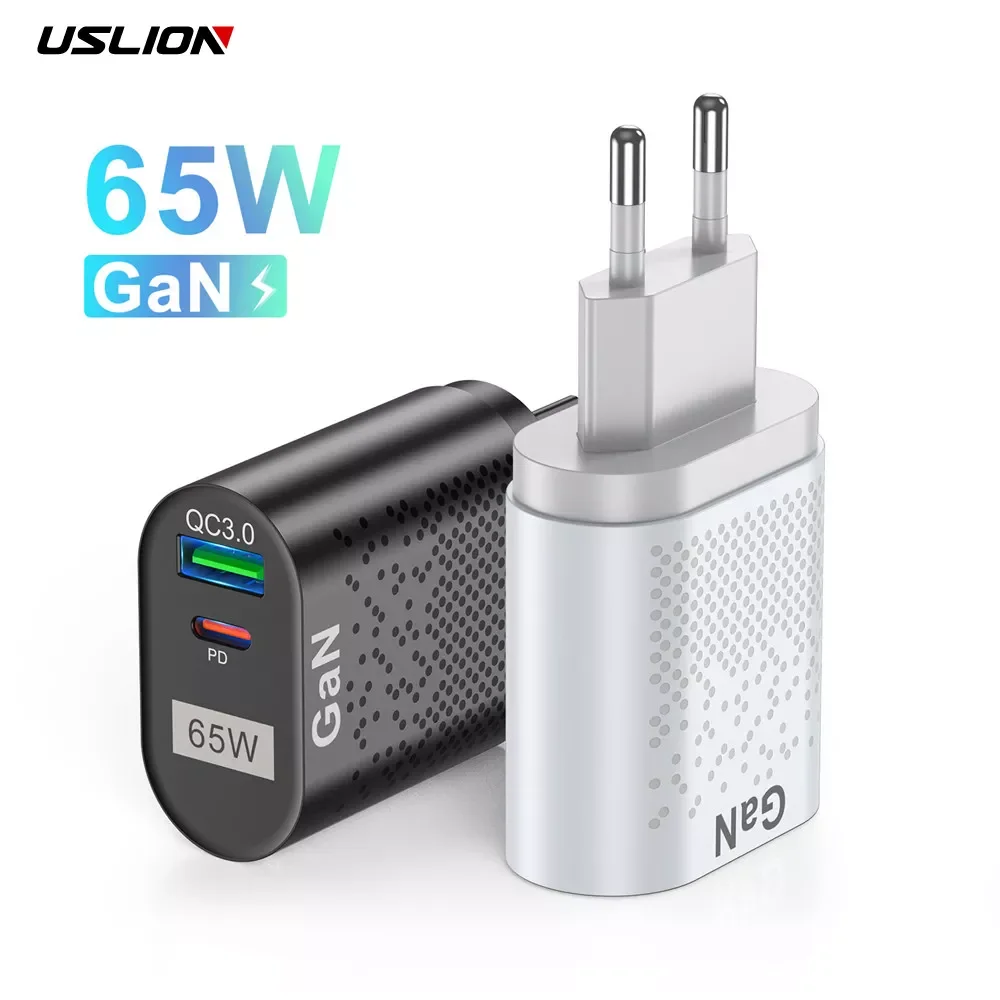 

USLION 65W GaN PD USB Type C Charger Quick Charge QC 4.0 QC 3.0 Portable USB-C Charger Fast Charging For iphone 13 Macbook Ipad