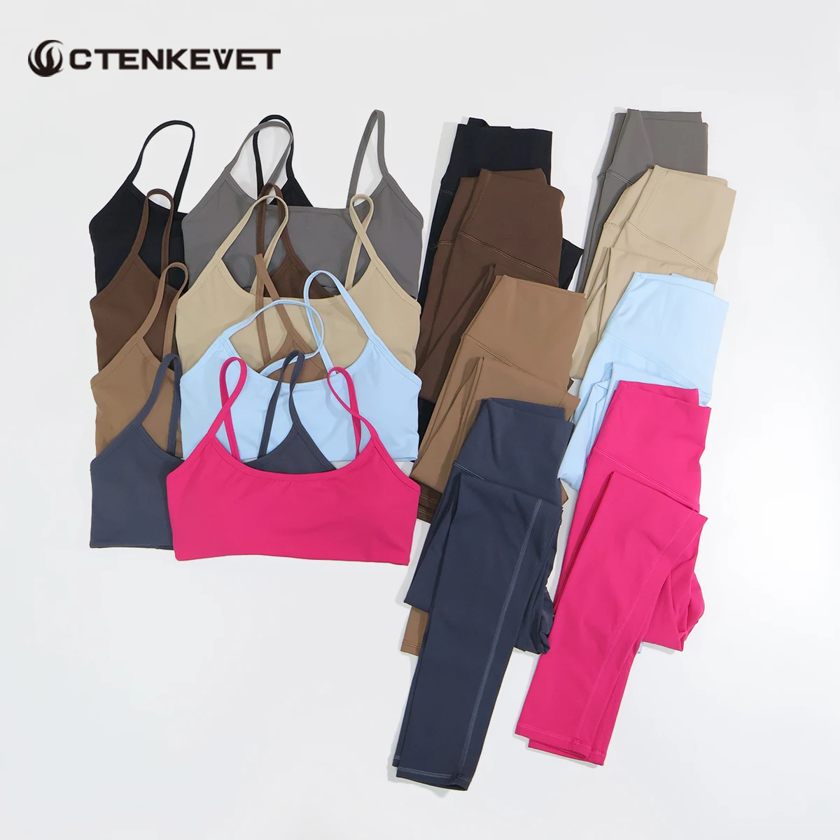Фото Ctenkevet экологически чистый женский комплект из 2 предметов для йоги, бюстгальтер с открытой спиной, топ, леггинсы, спортивный костюм из двух предметов, женская одежда для фитнеса №1