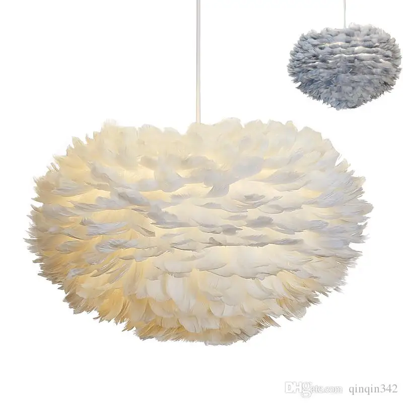 Mordern Feather Pendant Lamp E27 Goose Feather Lamp Holder Fairy Hanging Lamp  Bedroom Dining Room Loft Chandelier Ceiling Light
