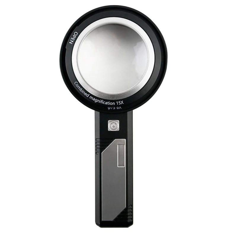 

Handheld Reading Magnifier 6X 9X15X Magnifier With Light 6 LED Lights 2 UV Lights Banknote Detector Light For Reading