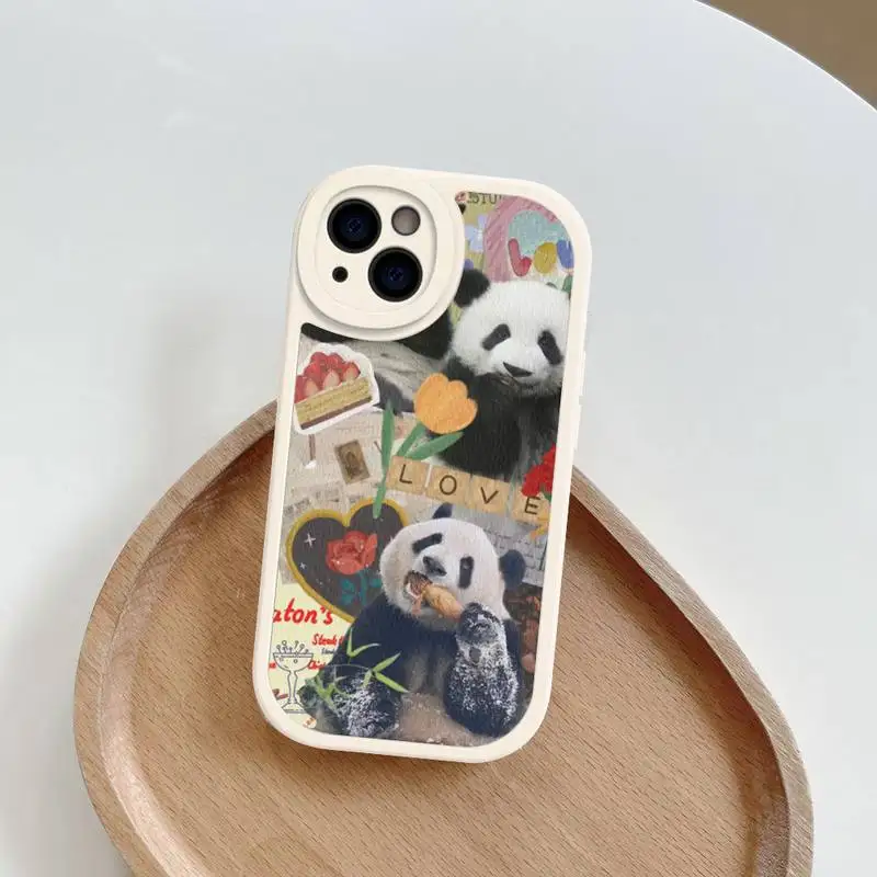 Fun Panda Phone Case Hard Leather For iPhone 14 13 12 Mini 11 14 Pro Max Xs X Xr 7 8 Plus