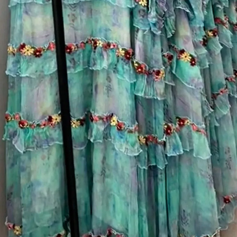 Женское платье Новое шифоновое Свободное длинное зеленое стройнящее