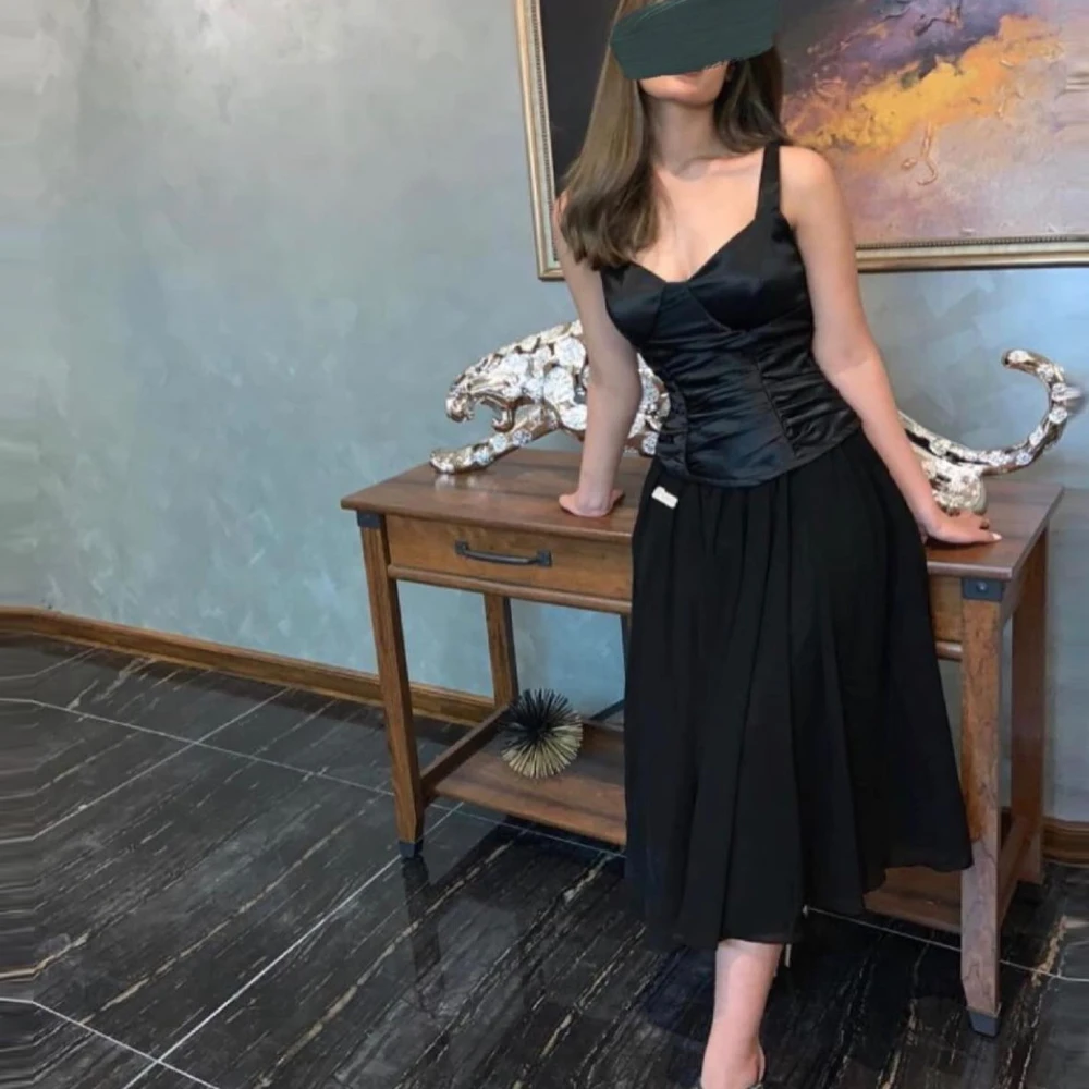 

Женское вечернее платье Qcenkern, официальное черное платье-трапеция без рукавов, на лямках, в стиле Саудовской Аравии, модель 2023 года