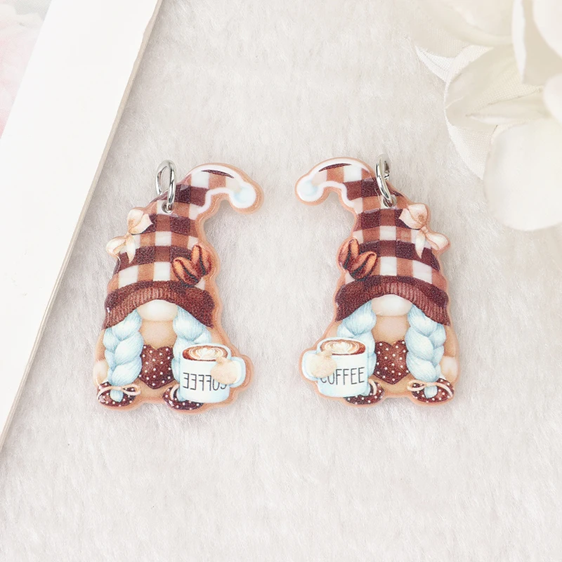 6Pcs Red Wine Gnome Christmas Charms Acrylic Avocado Sunflower Coffee Festival Jewelry Findings Earring Necklace DIY Making - купить по