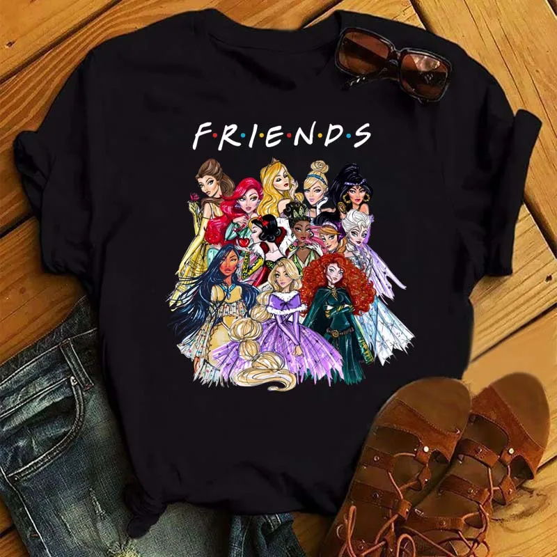 

Kawaii Disney Cartoon T Shirt Women Funny Disney Princess Graphic Tees Cute Anime Graphic Tees Harajuku Friends Tshirt Female