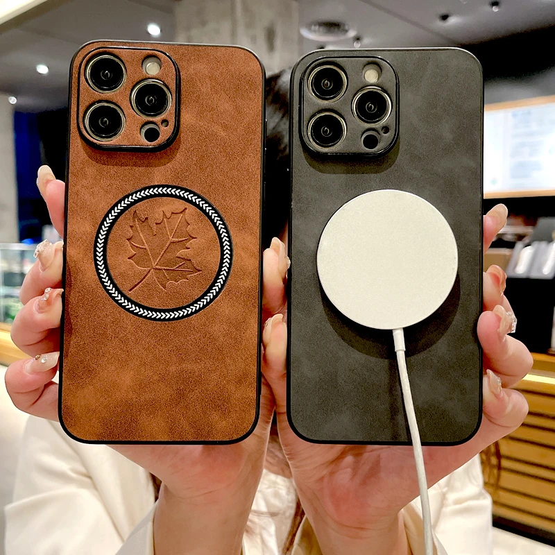 Кожаный чехол в стиле ретро с кленовым листом для iPhone 16 15 14 13 12 11 Pro Max Plus iPhone15 iPhone14