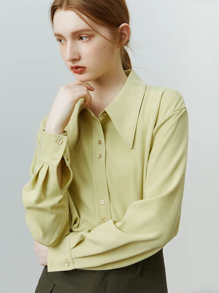 Женская Рубашка Приталенного Кроя С Французским Острым Воротником Однобортная