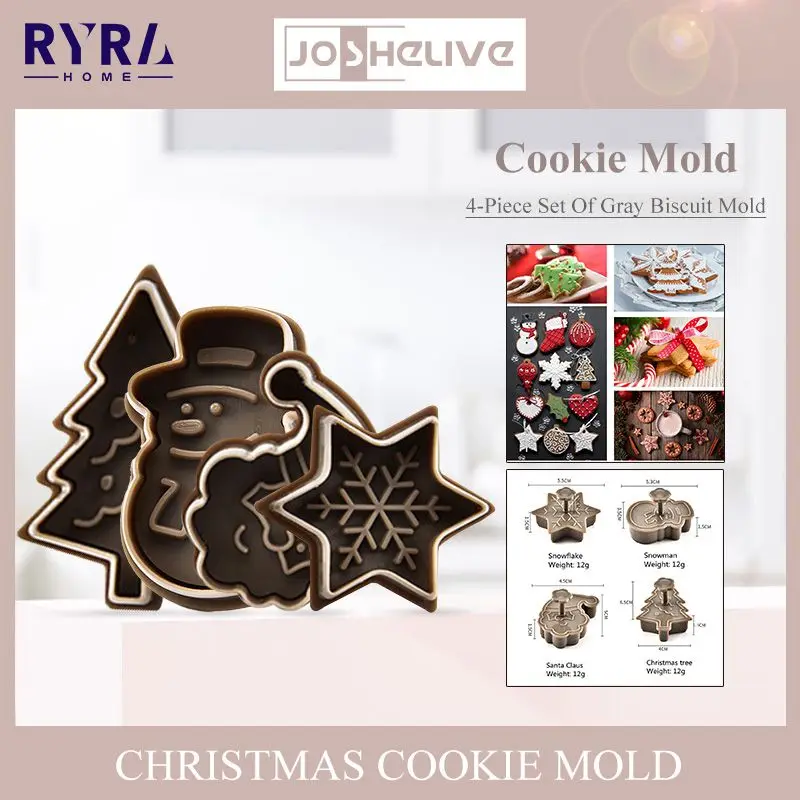 

4pcs 3D Biscuit Mold Cookie Plunger Cutter DIY Pastry Decor Food Fondant Baking Mould Tool Christmas Tree Kitchen Accessories