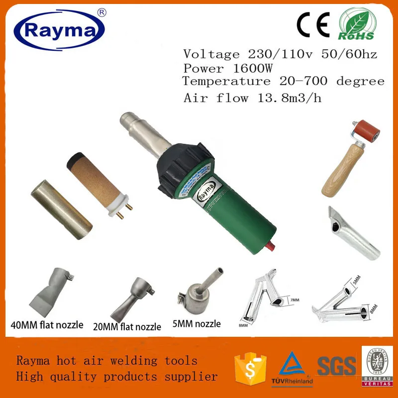 Фото Сварочный пистолет Rayma 2021 Вт, горячая Распродажа, 1600, набор инструментов для сварки горячим воздухом, 2 скоростных сварочных сопла и 1 силикон... №1