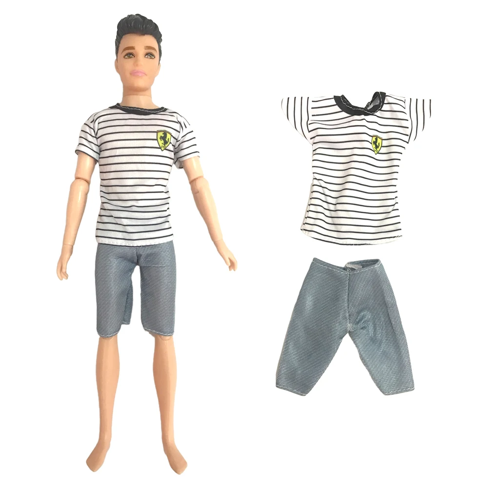 

NK Official 1 Set Fashion Doll Clothes Ken Accessories Stripe Shirt Grey Pants For Barbie Lover Boyfriend Birthday Present