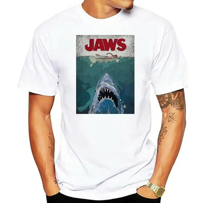 

Fashion summer T-shirt Lined Poster Jaws New Summer Men's Casual Print Fashion T-shirt