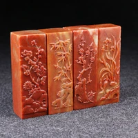 4 pcs flower pattern blank practice seal stone set shou shan stone painting calligraphy stamp material art supply 3 x 3 x 9 cm