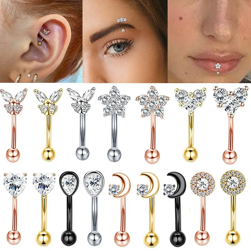 

16G Eyebrow Piercing Rook Earring Daith Snug Ring Curved Barbell Tragus Earring Stud Forward Helix Piercings Cartilage Jewelry