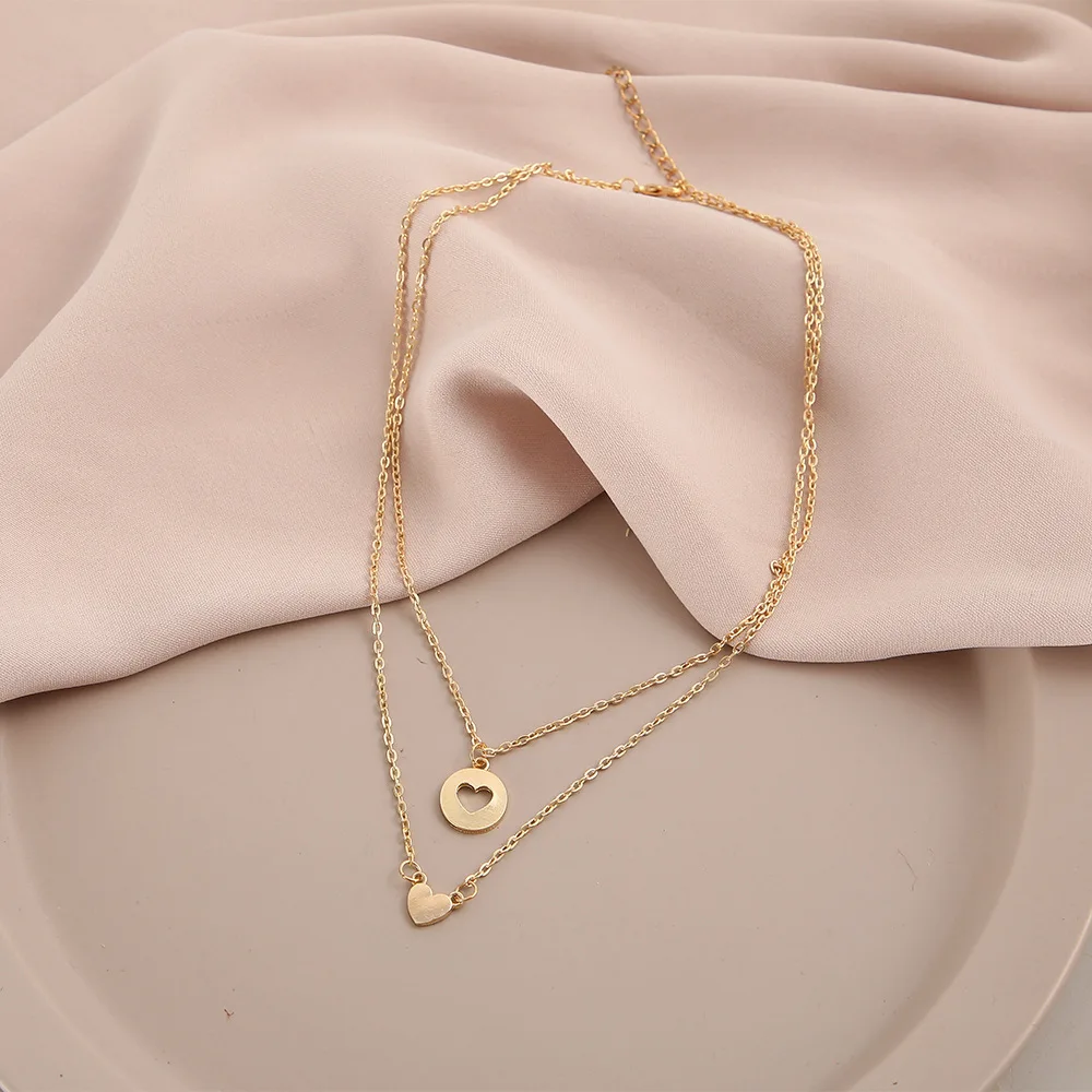 

Fashion New double Heart Pendant Necklace Clavicle Chain Women Fashion Jewelry for Wedding Gift