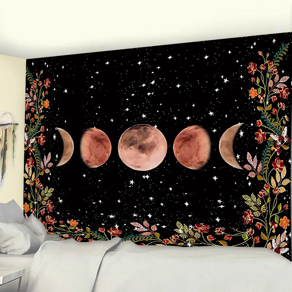 

Bohemian Psychedelic Moon Starry Tapestry Flower Wall Hanging Butterfly Flower Mushroom Tapestries Backdrop Ceiling Table Cloth
