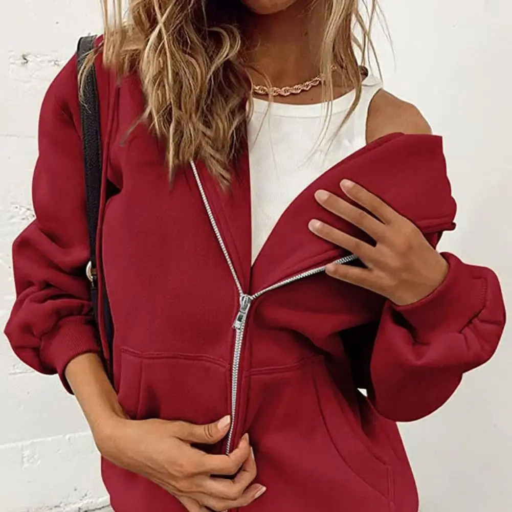 

Women Sweatshirt Coat Solid Color Sweatshirt Coat Loose Fit Lady Hooded Long Sleeve Pockets Oversized Casual Hoodie Outwear