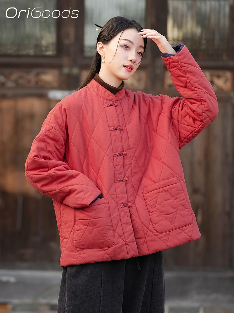 OriGoods Женские пальто из хлопка Китайские рамина Зимние куртки 2024 C092