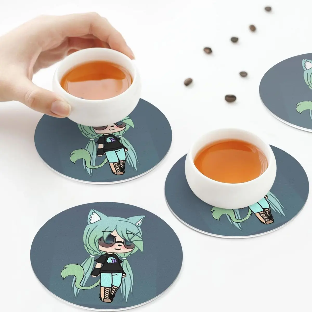 Gacha Life Series - Chloe The Tomboy Coasters Kitchen Placemats Insulation Cup Coffee Mats For Decor Tableware Pads Set of 4