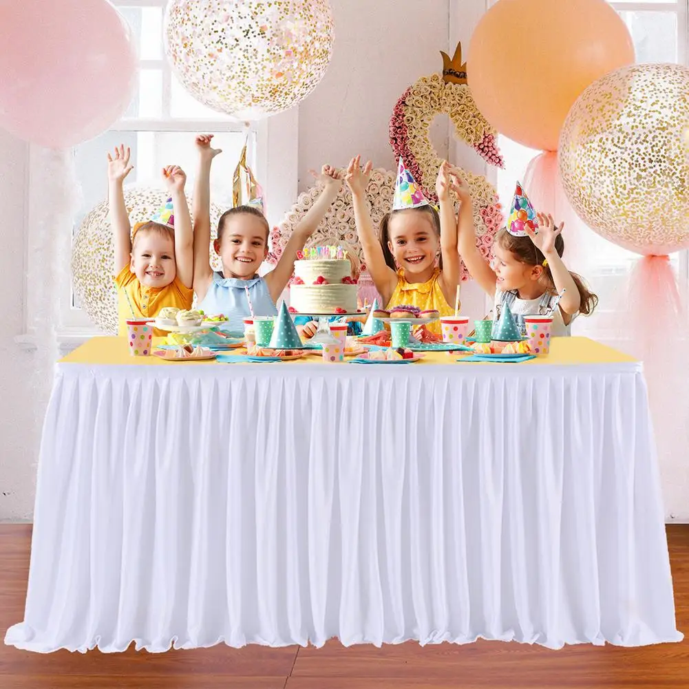 

Wedding Skirt Party White For Baby Polyester Table Tablecloth Ruffle Pleated Birthday Decoration Shower Pleated Table
