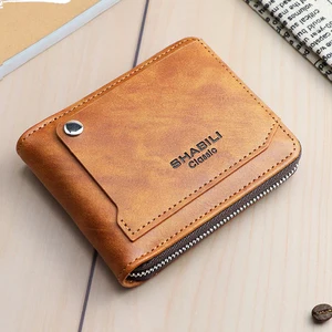 Men's wallet made of leather purse for men Coin Purse Short Male Card Holder Wallets Zipper Around Money Bag