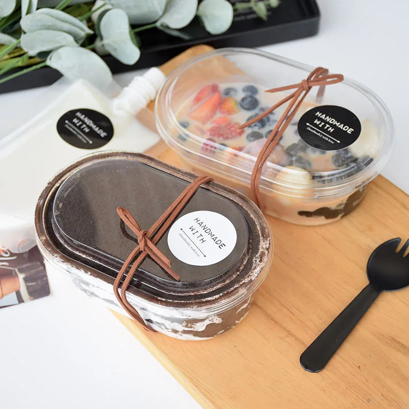 

50pcs Cake Mousse Bowl Transparent Plastic Dessert Bowl Container with Lid Coconut Frozen Bowl Home Party Gift Box 700ml