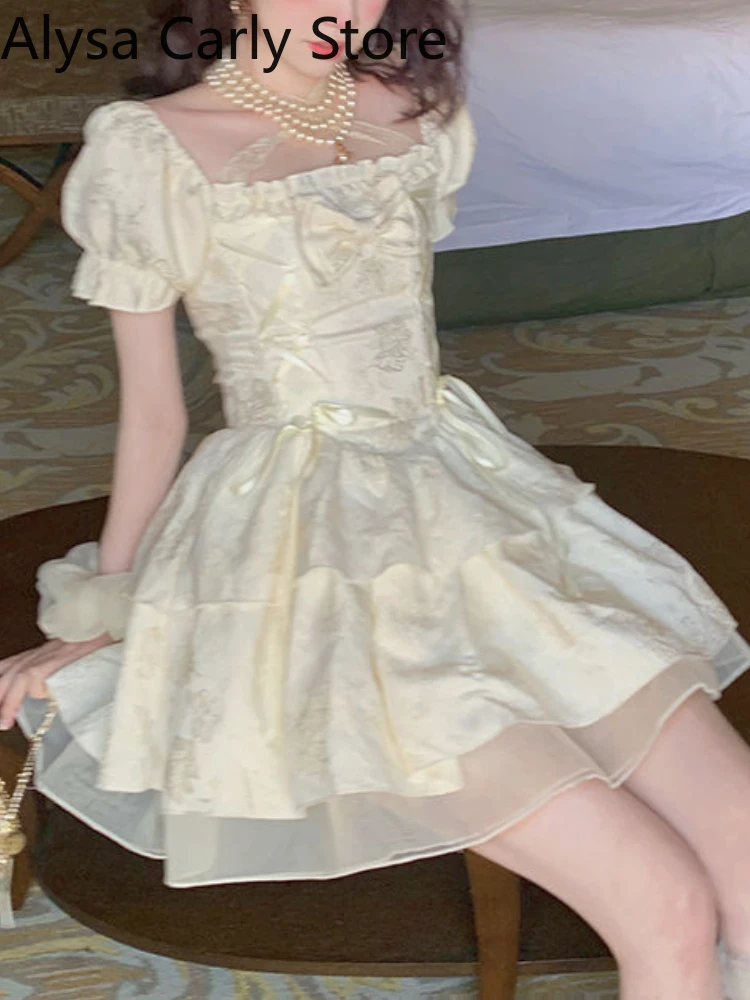 

2022 Summer Sexy Vintage Kawaii Fairy Dress Women Lace Japanese Lolita Party Mini Dress Female Korean Fashion Design Sweet Dress