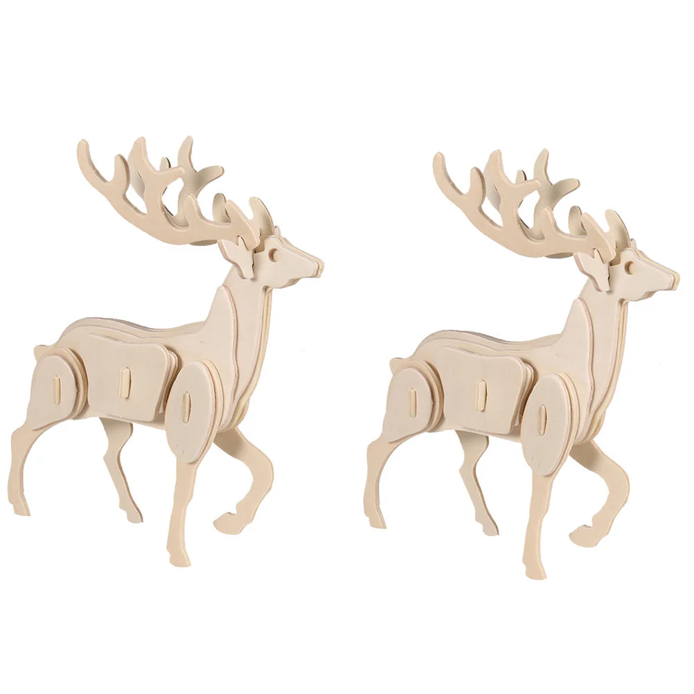 

2Pcs Wooden Puzzle Model Cartoon Lovely Pretty Assemble Puzzle for Child Kids