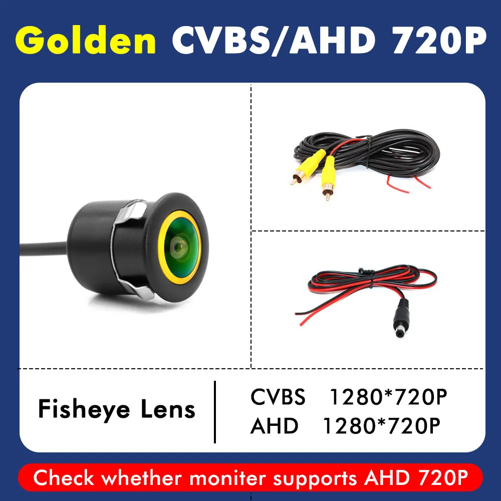 

AHD 1080P Автомобильная камера заднего вида 180 "Рыбий глаз Золотой объектив Full HD ночного видения Автомобильная Ccd Ntsc Реверсивная передняя боковая резервная камера