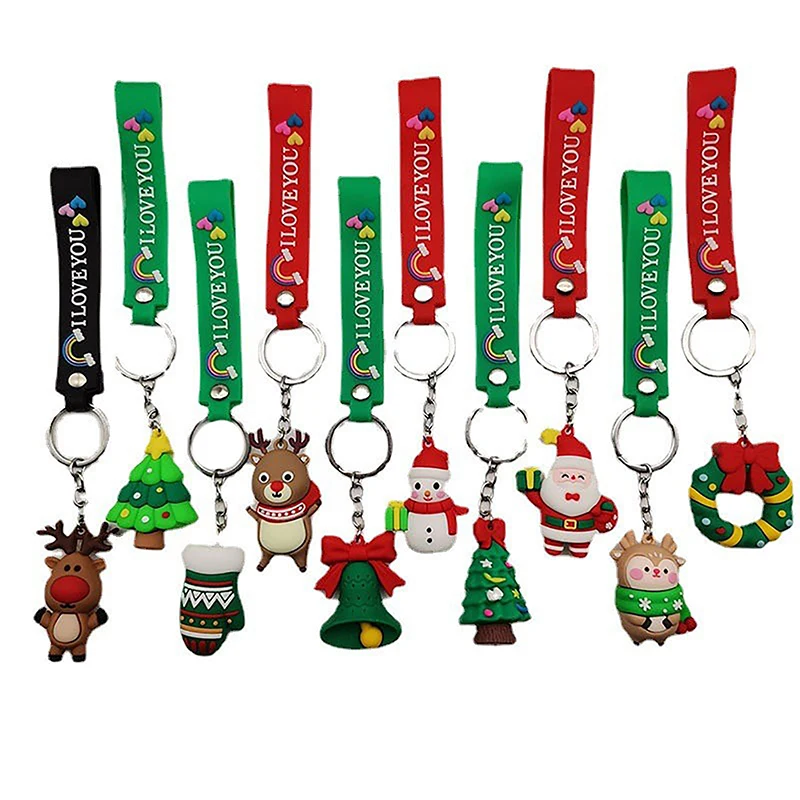 

Cartoon Christmas Santa Claus Elk Doll Keychain Car Bag Pendant KeyRing Ornaments Gift