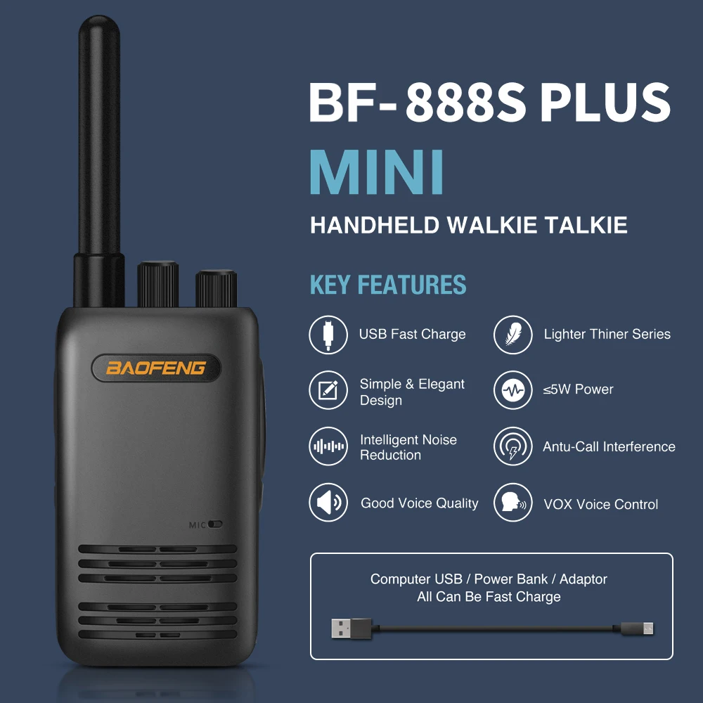 BF-888S Plus Baofeng Walkie Talkie 5W UHF 400-480MHz 16 Channel Portable Two Way Radio with Earpiece BF-888s Plus Transceiver